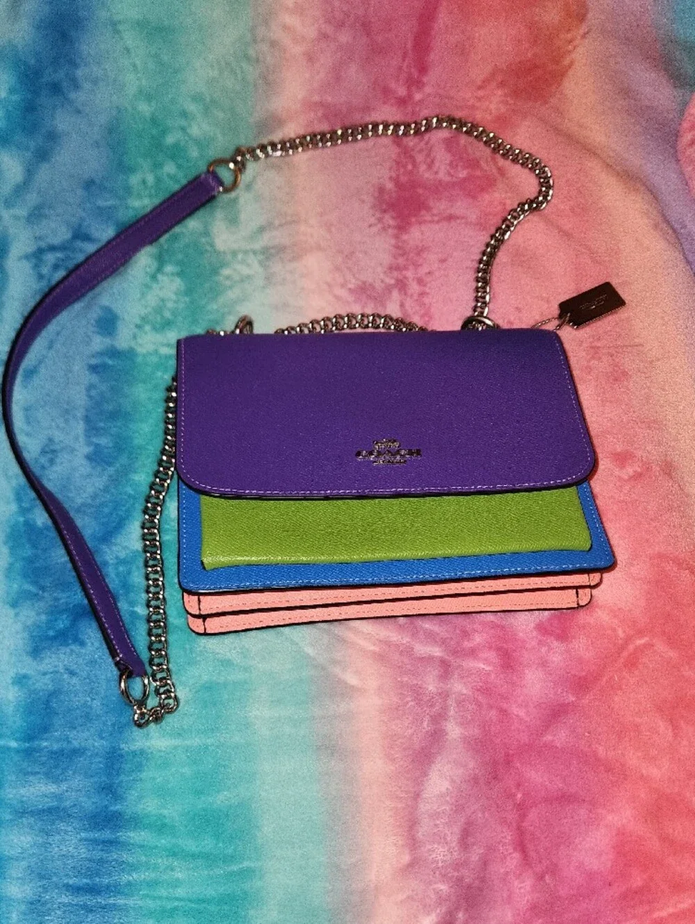 Coach Klare Colorblock Leather Crossbody Bag in Purple, Green & Blue